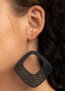Paparazzi Accessories-WOOD You Rather - Black Earrings