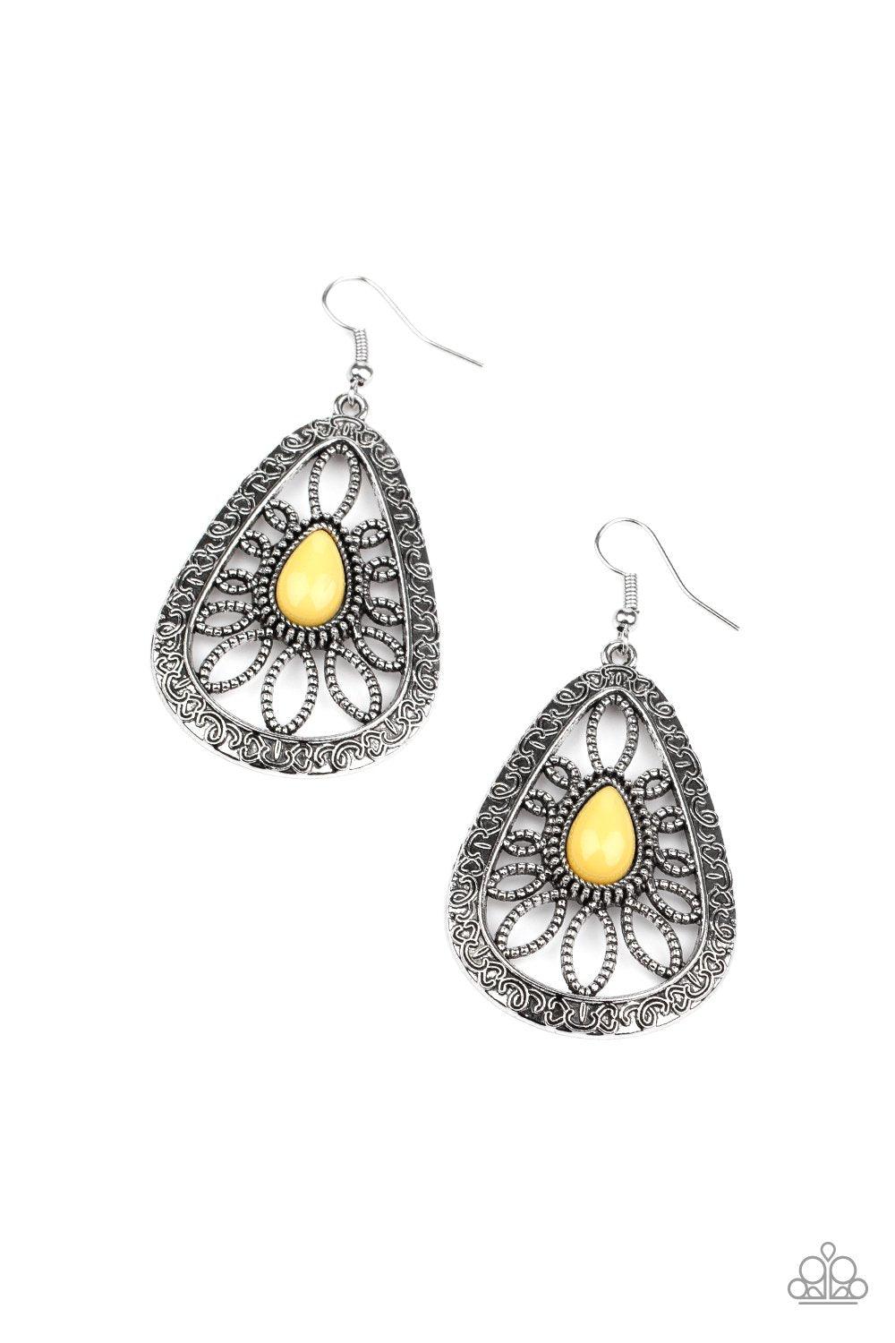 Paparazzi Accessories-Floral Frill - Yellow Earrings