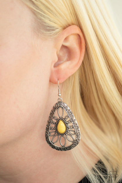 Paparazzi Accessories-Floral Frill - Yellow Earrings