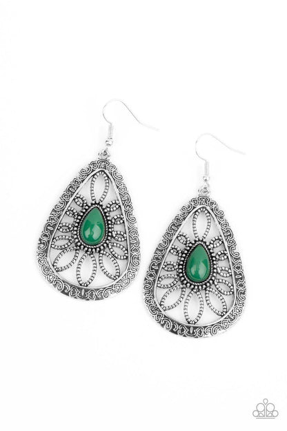 Paparazzi Accessories-Floral Frill - Green Earrings