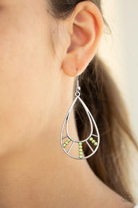 Paparazzi Accessories-Line Crossing Sparkle - Green Earrings