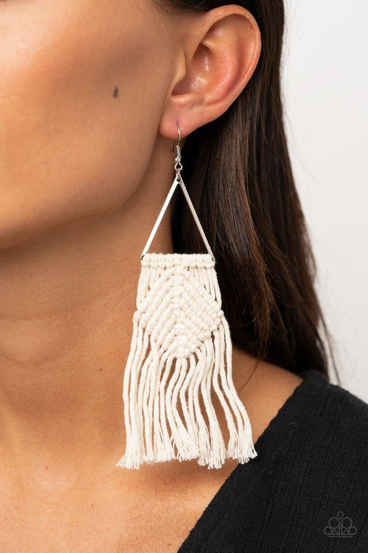 Macrame Jungle White Earrings - Jewelry by Bretta