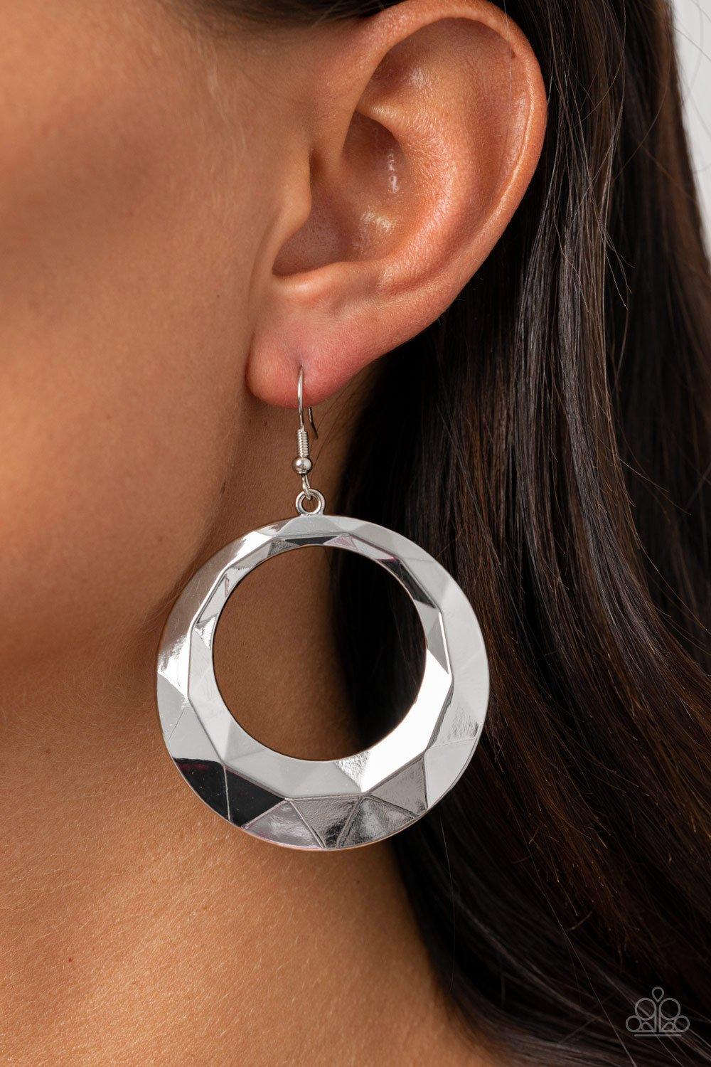 Paparazzi Accessories-Fiercely Faceted - Silver Earrings