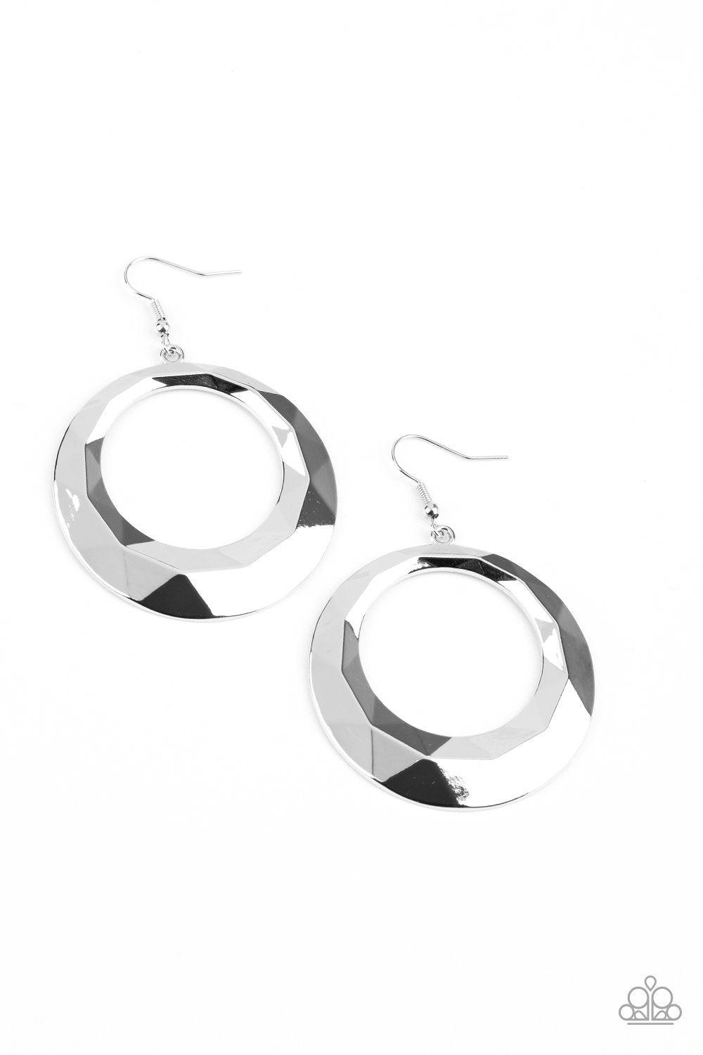 Paparazzi Accessories-Fiercely Faceted - Silver Earrings