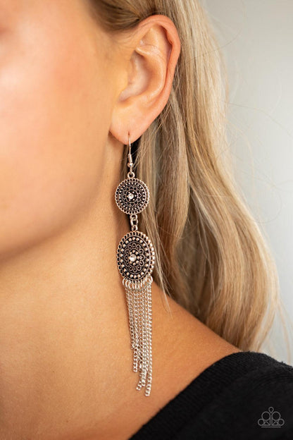 Paparazzi Accessories-Medallion Mecca - White Earrings