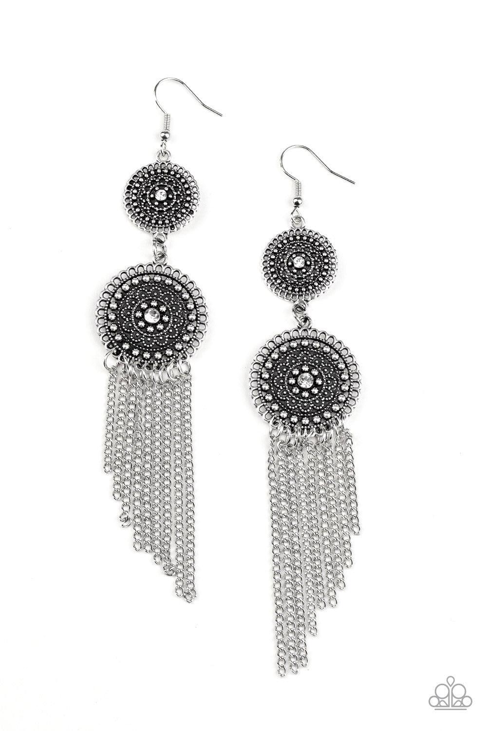 Paparazzi Accessories-Medallion Mecca - White Earrings