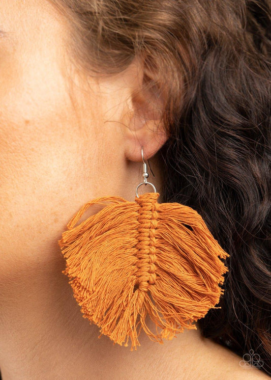 Paparazzi Accessories-Macrame Mamba - Brown Earrings