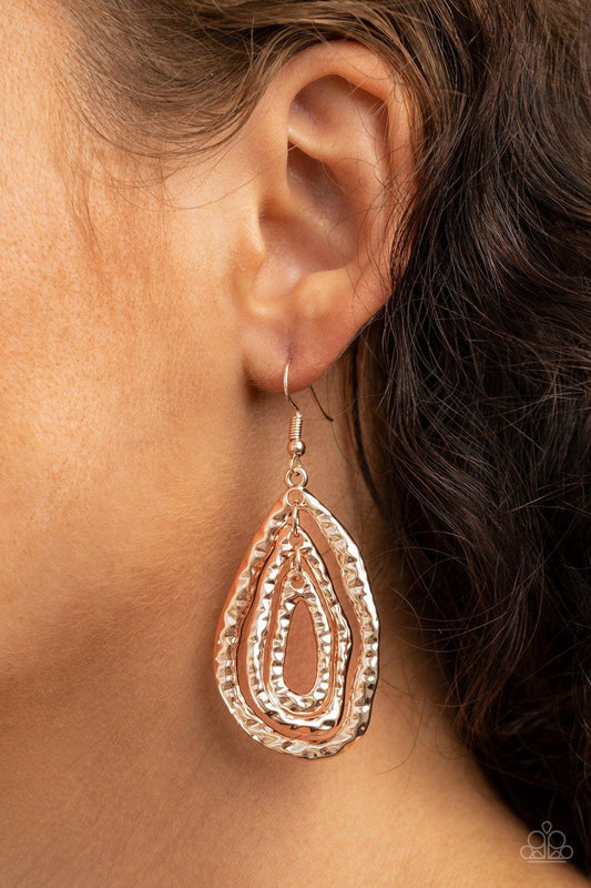 Paparazzi Accessories-Metallic Meltdown - Rose Gold Earrings