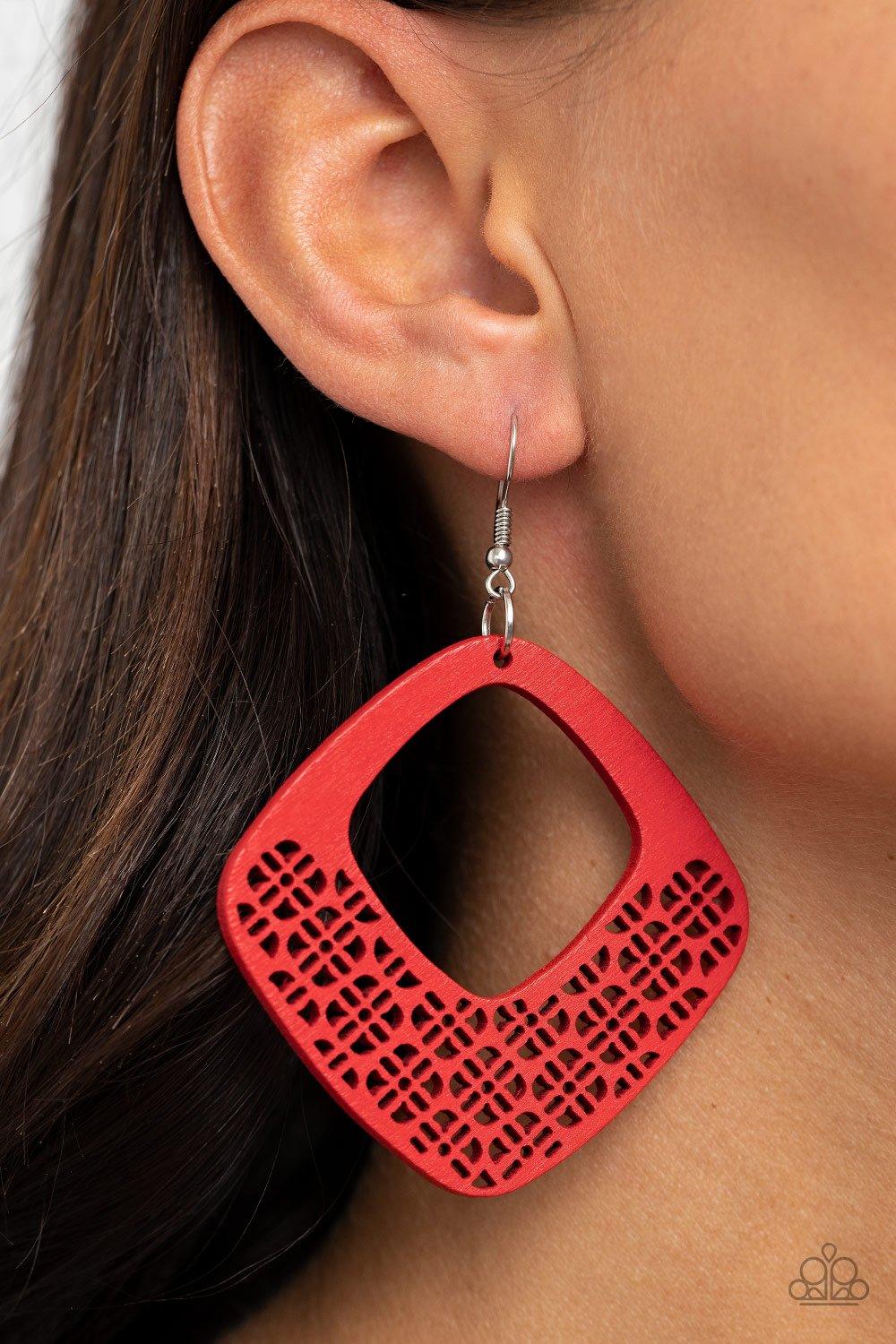 Paparazzi Accessories-WOOD You Rather - Red Earrings