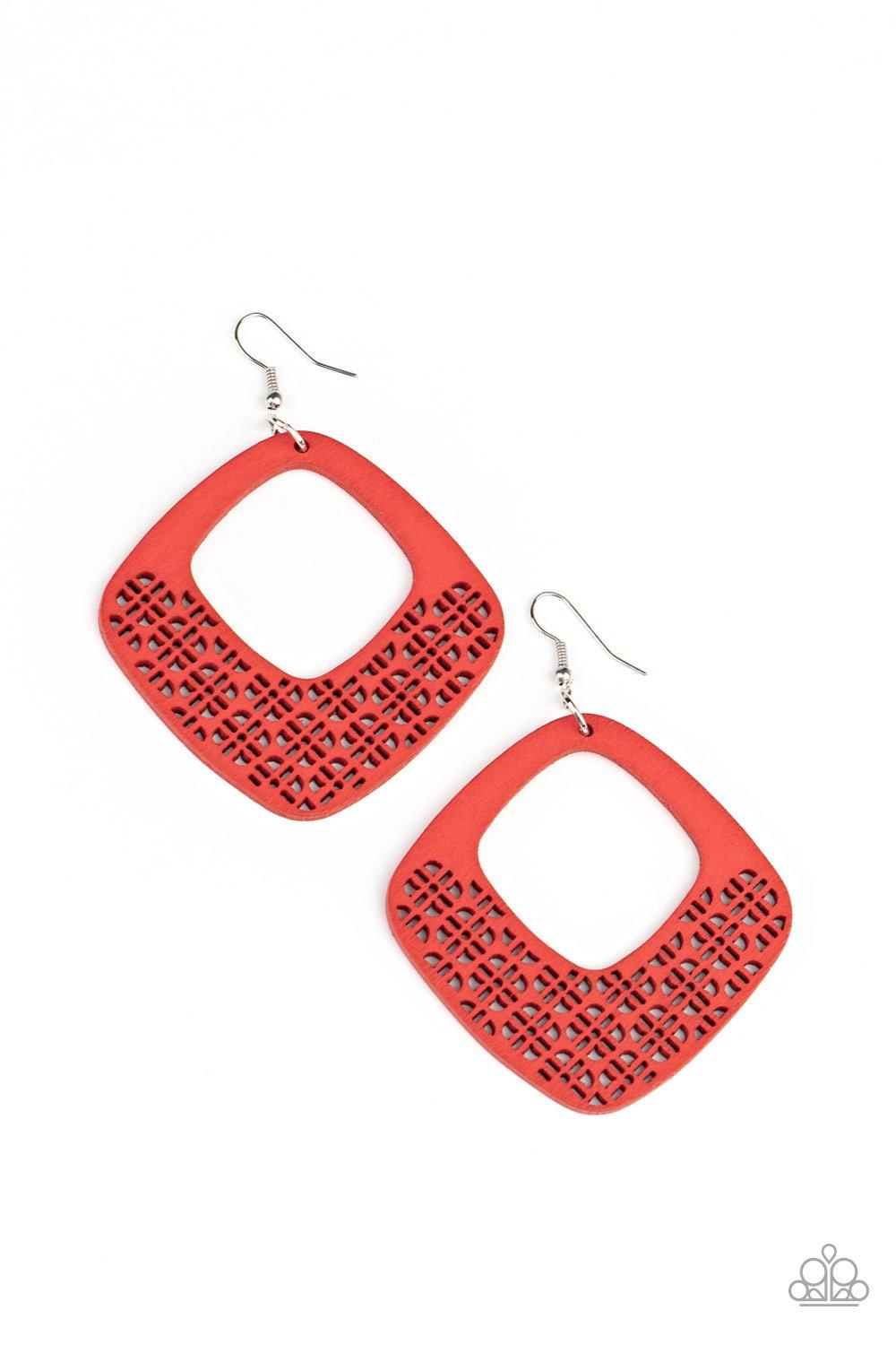 Paparazzi Accessories-WOOD You Rather - Red Earrings