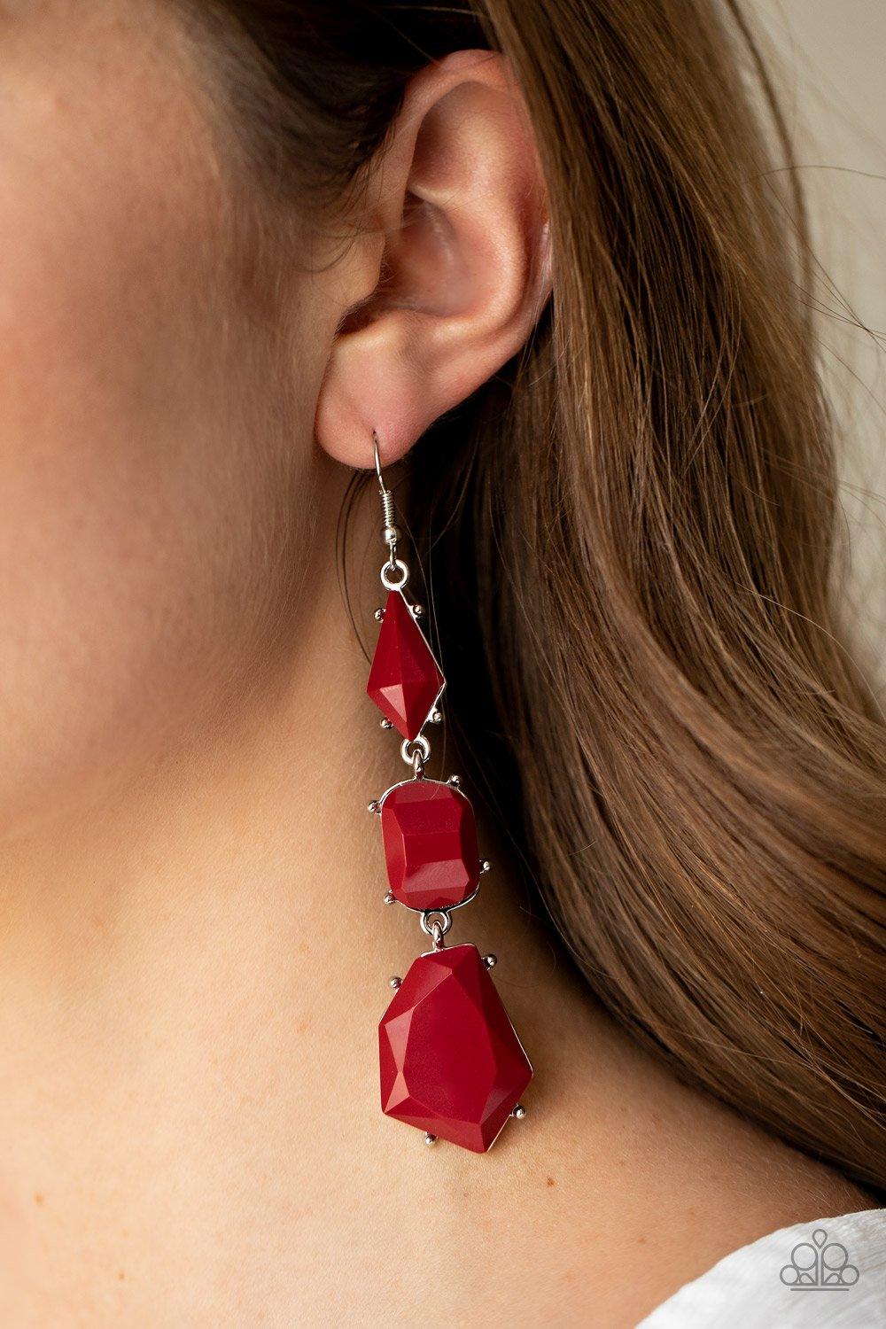 Paparazzi Accessories-Geo Getaway - Red Earrings