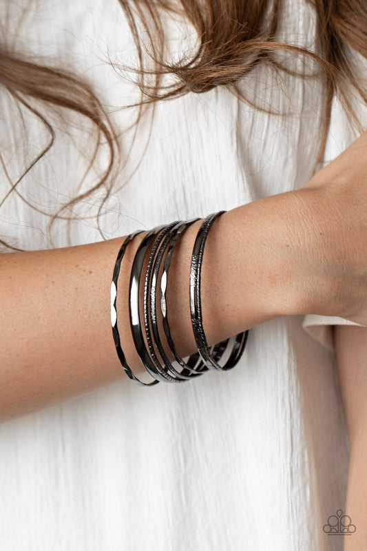 Paparazzi Accessories-Top Of The Heap - Black Bracelets