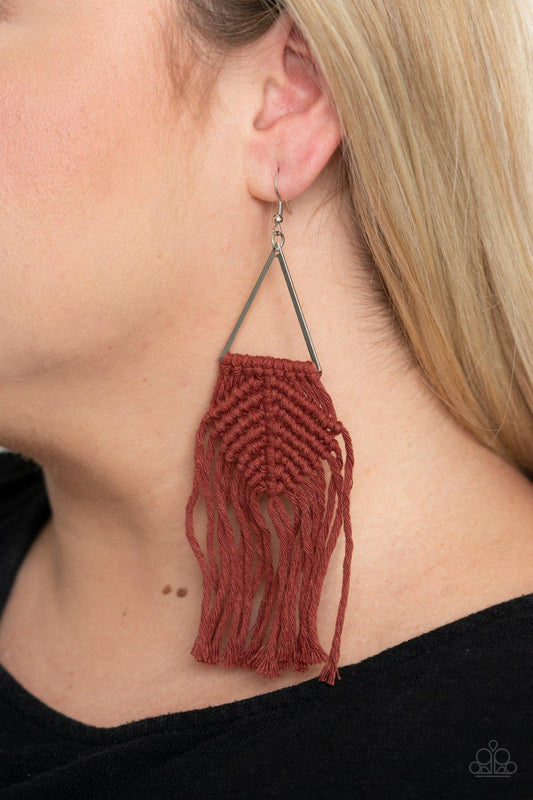 Paparazzi Accessories-Macrame Jungle - Brown Earrings