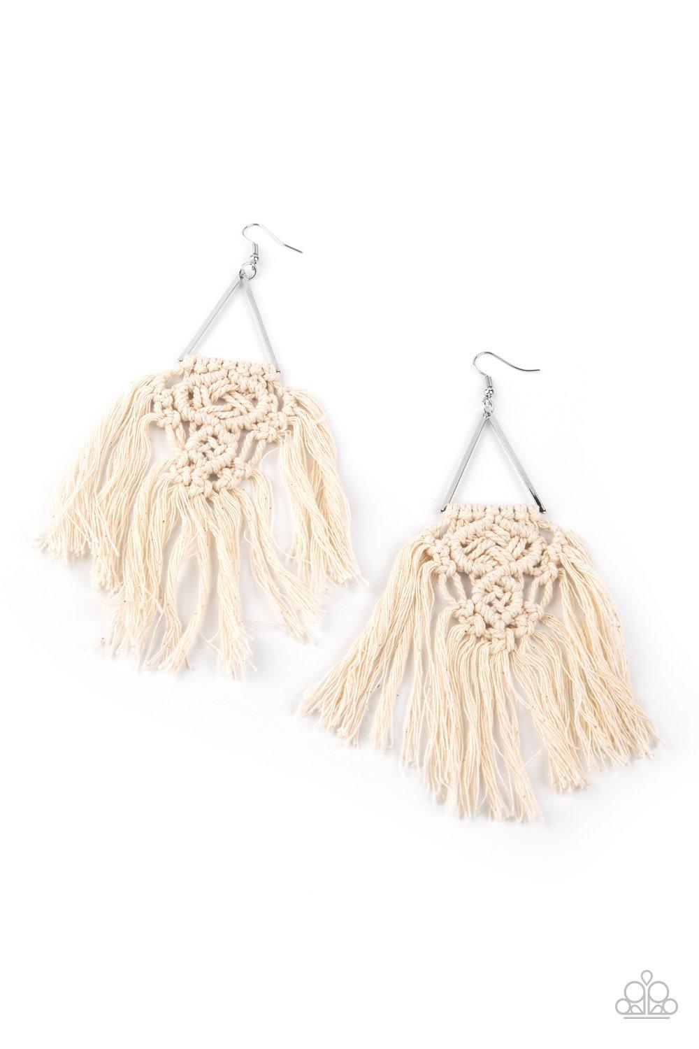 Modern Day Macrame White Earrings - Jewelry by Bretta