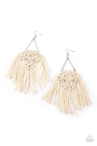 Modern Day Macrame White Earrings - Jewelry by Bretta