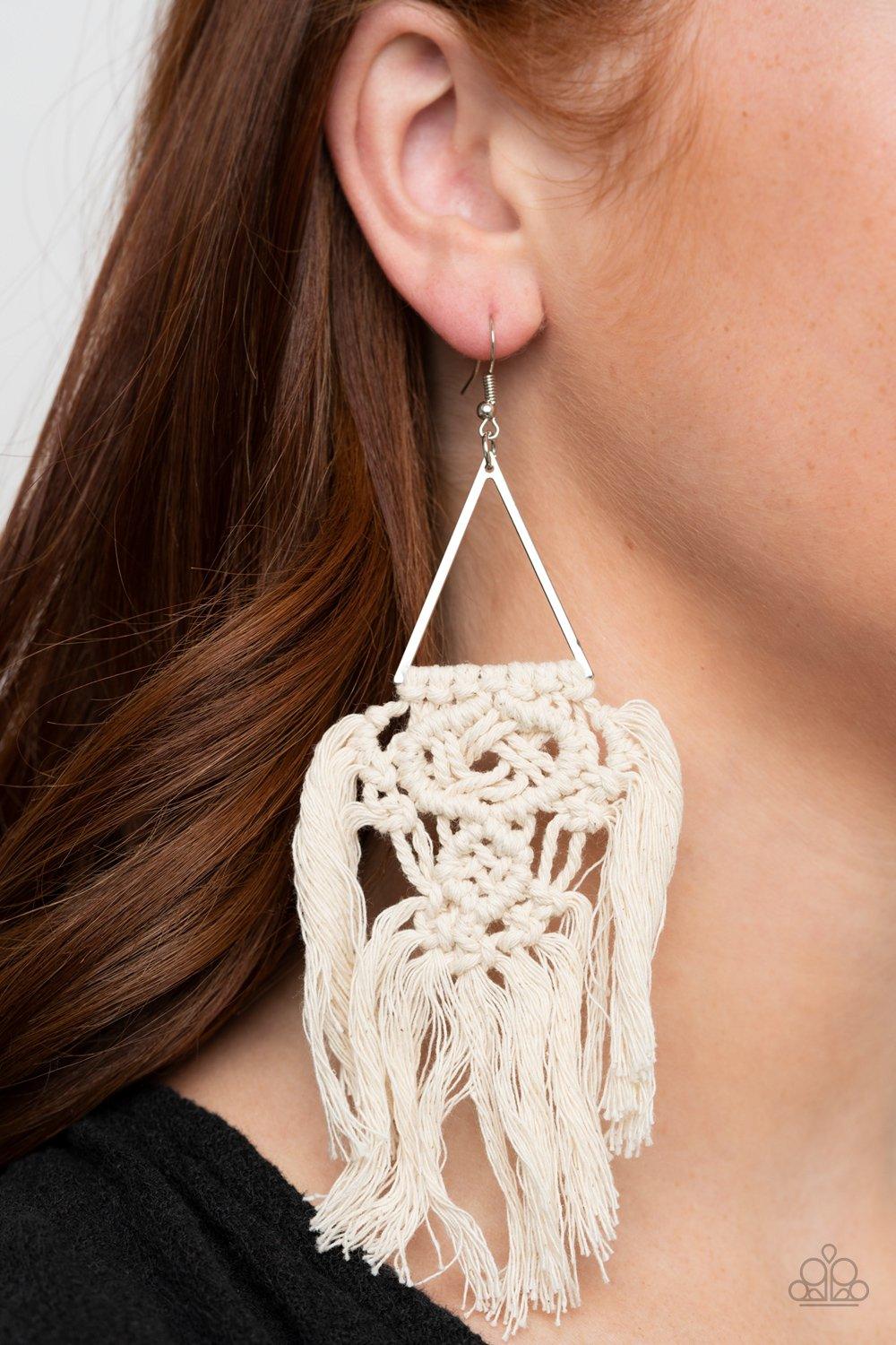 Modern Day Macrame White Earrings - Jewelry by Bretta