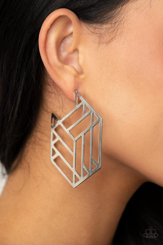 Paparazzi Accessories-Gotta Get GEO-ing - Silver Earrings
