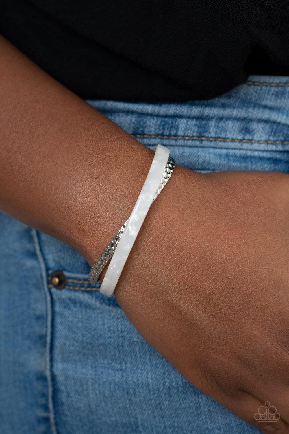  Paparazzi Accessories-HAUTE On The Trail - White Bracelet