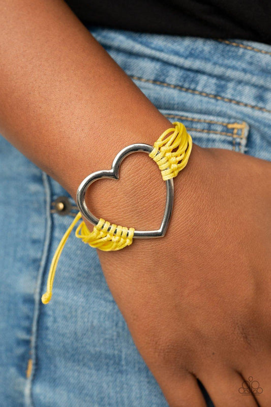 Paparazzi Accessories-Playing With My HEARTSTRINGS - Yellow Bracelet