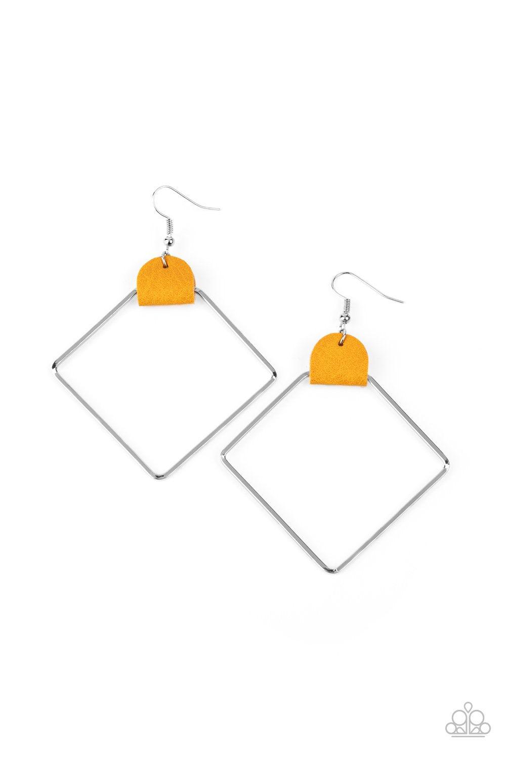 Paparazzi Accessories-Friends of a LEATHER - Yellow Earrings