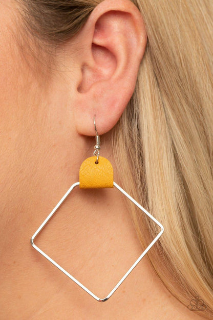 Paparazzi Accessories-Friends of a LEATHER - Yellow Earrings