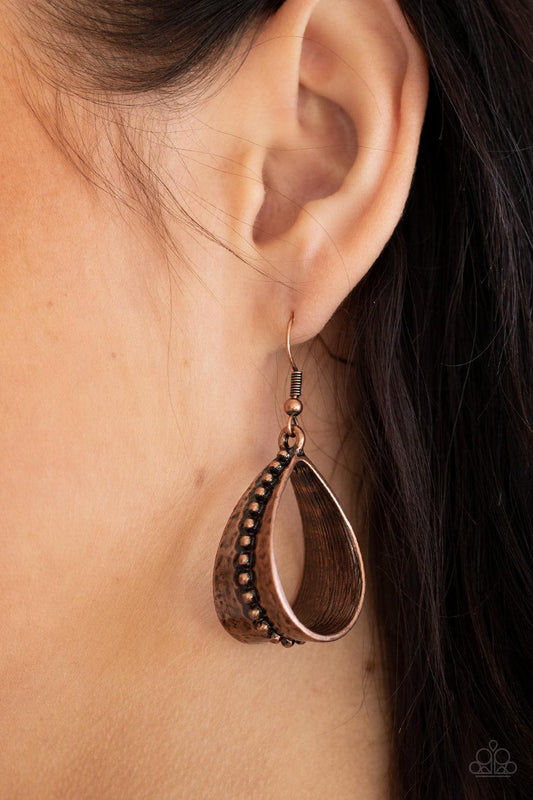 Paparazzi Accessories-STIRRUP Some Trouble - Copper Earrings