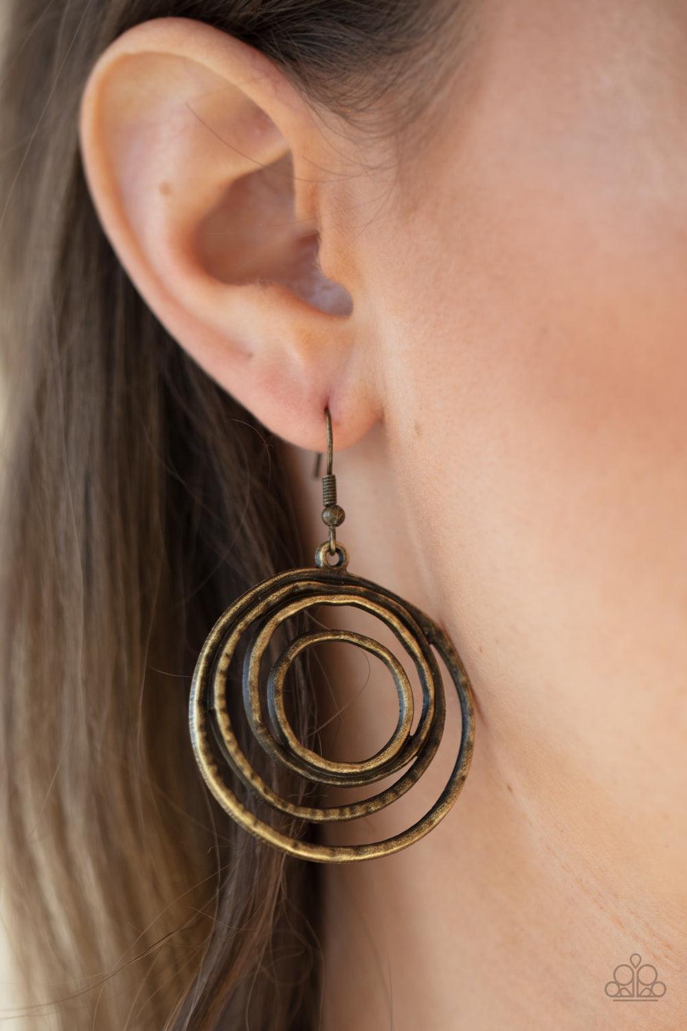 Paparazzi Accessories-Spiraling Out of Control - Brass Earrings
