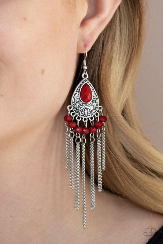 Paparazzi vAccessories-Floating on HEIR - Red Earrings