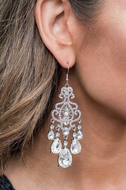 Paparazzi Accessories-Queen Of All Things Sparkly - White Earrings
