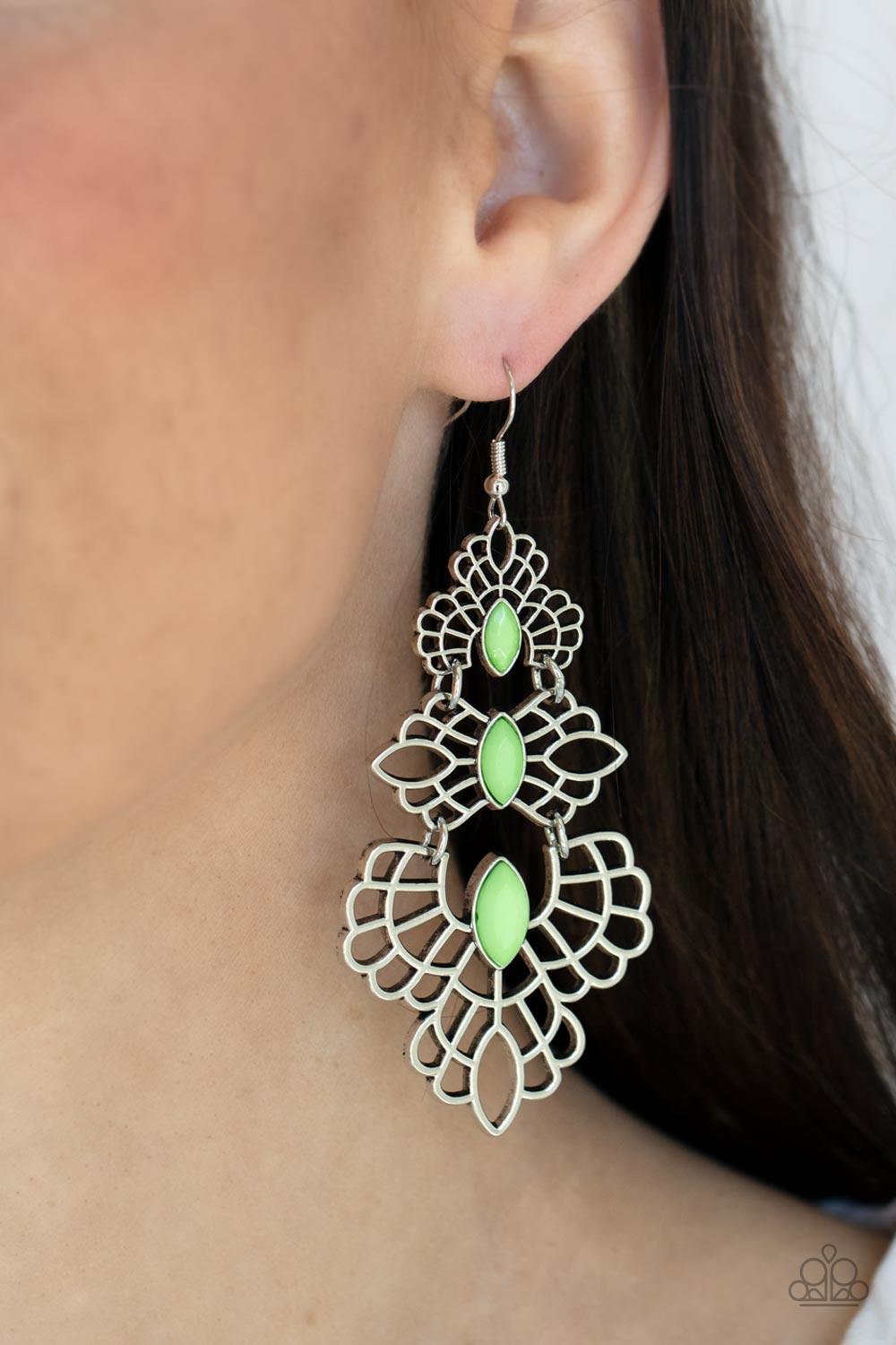 Flamboyant Frills Green Earrings - Jewelry by Bretta