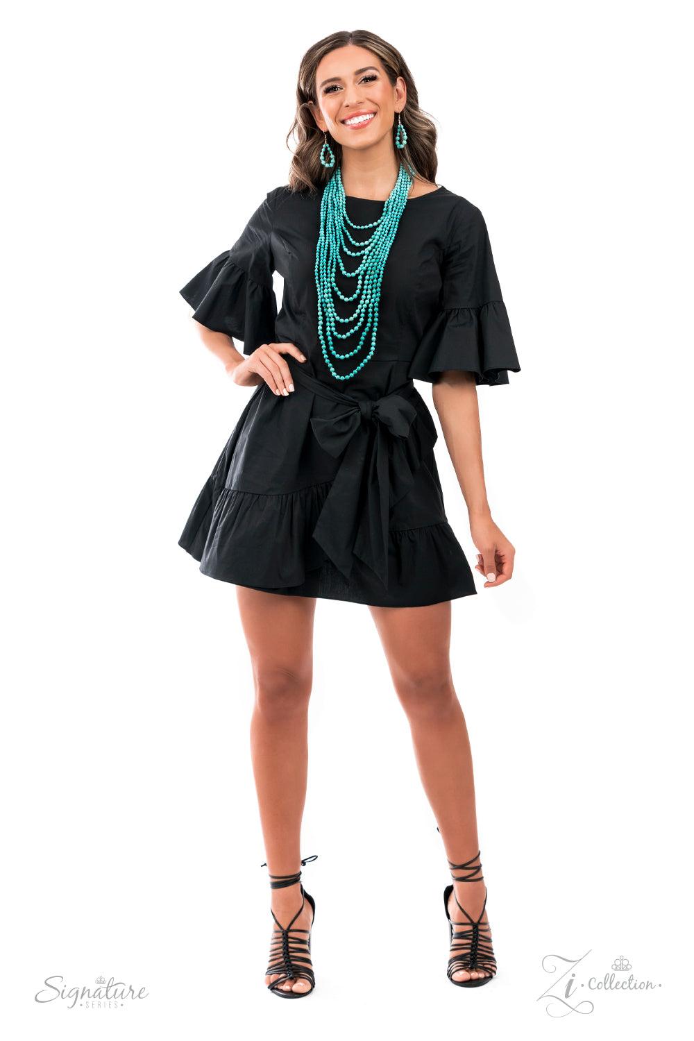 black dress with turquoise jewelry The Hilary Turquoise Necklace - Exclusive 2021 Zi Collection