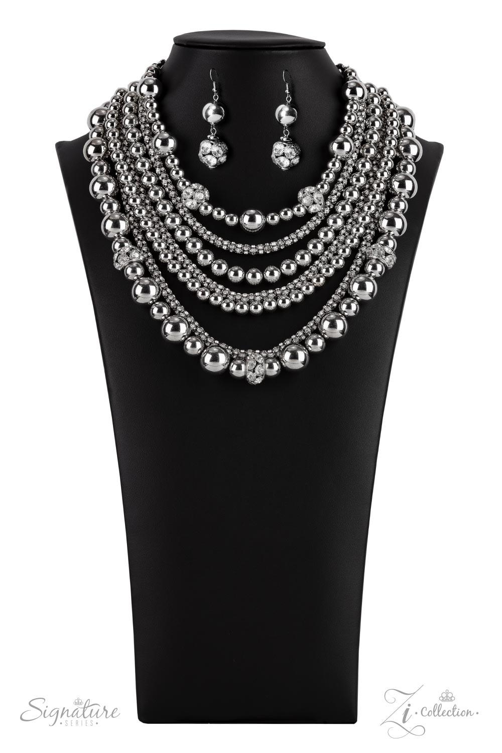 The Liberty-White and Silver Rhinestone Necklace Exclusive Zi Collection 2021 - Jewelry by Bretta