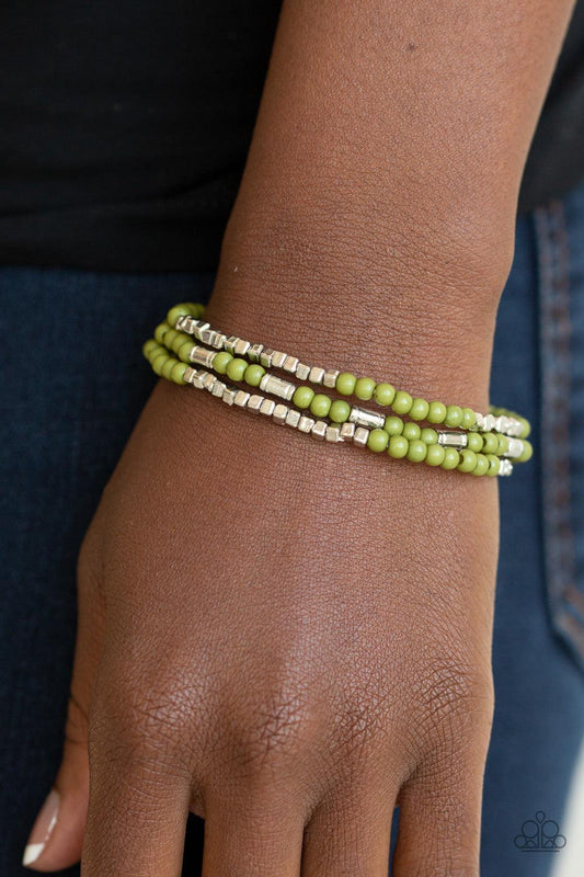 Paparazzi Accessories-Micro Beading - Green Stretch Bracelets - jewelrybybretta