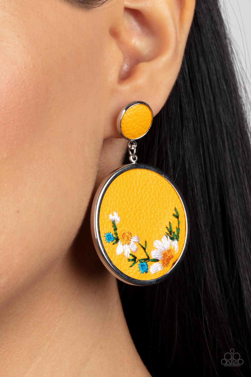 Embroidered Gardens Yellow Earrings - Jewelry by Bretta