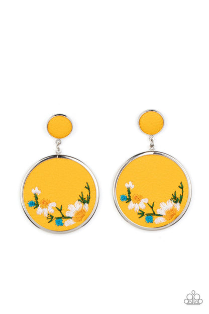 Embroidered Gardens Yellow Earrings - Jewelry by Bretta