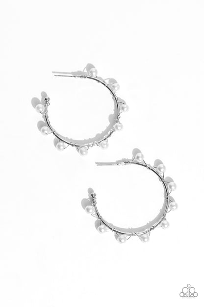 Night at the Gala White Hoop Earrings - Jewelry by Bretta