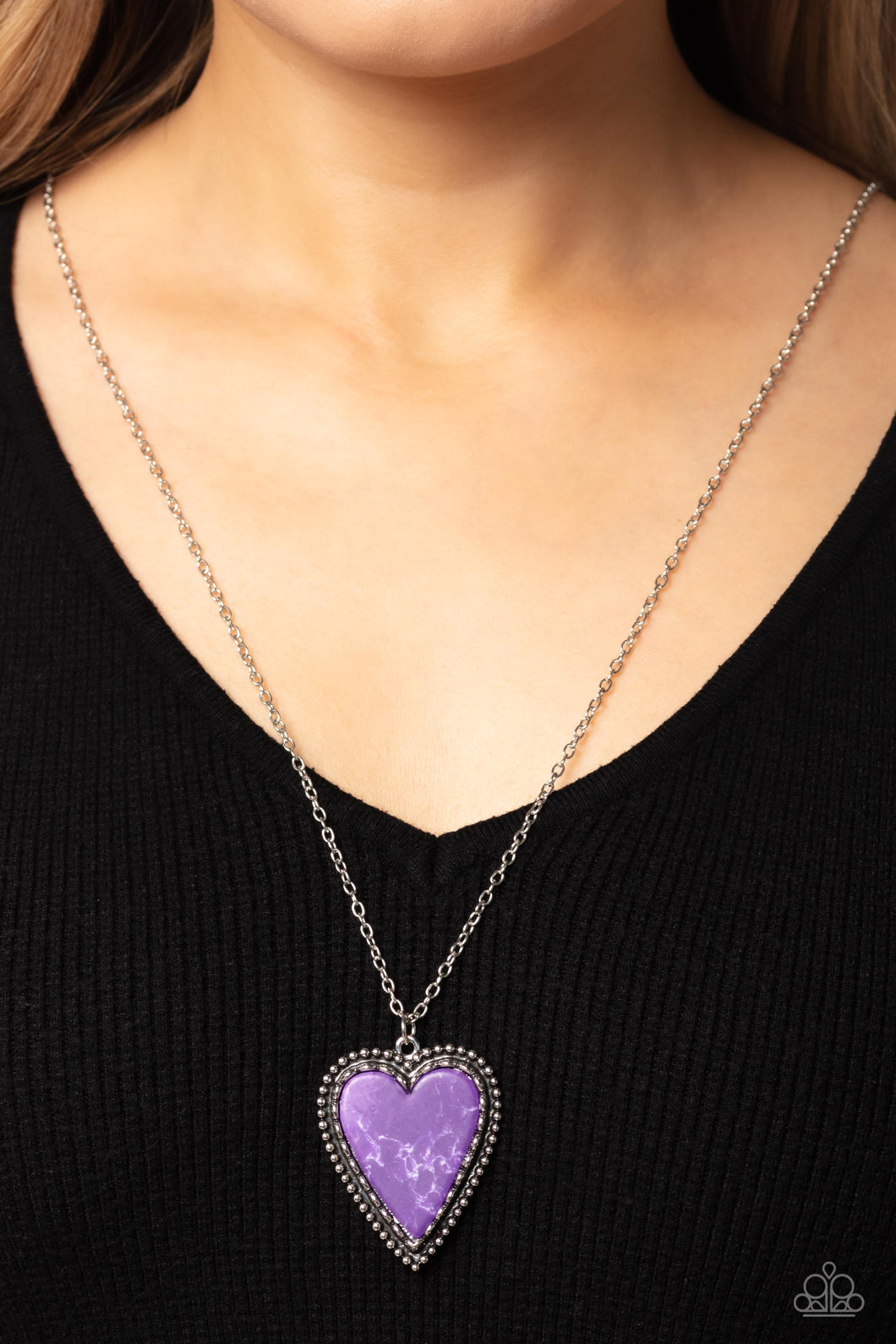 Purple heart in silver, purple spiny oyster, navajo stamped