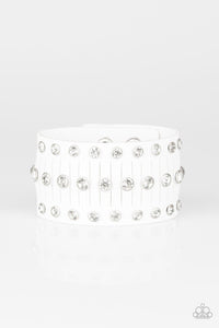 Paparazzi Accessories-Now Taking The Stage - White Wrap Bracelet - jewelrybybretta