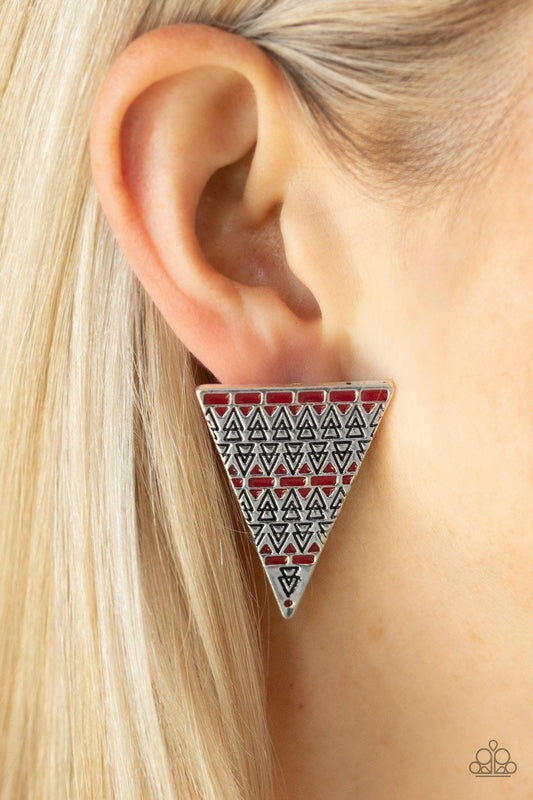 Paparazzi Accessories-Terra Tricolor - Red Earrings