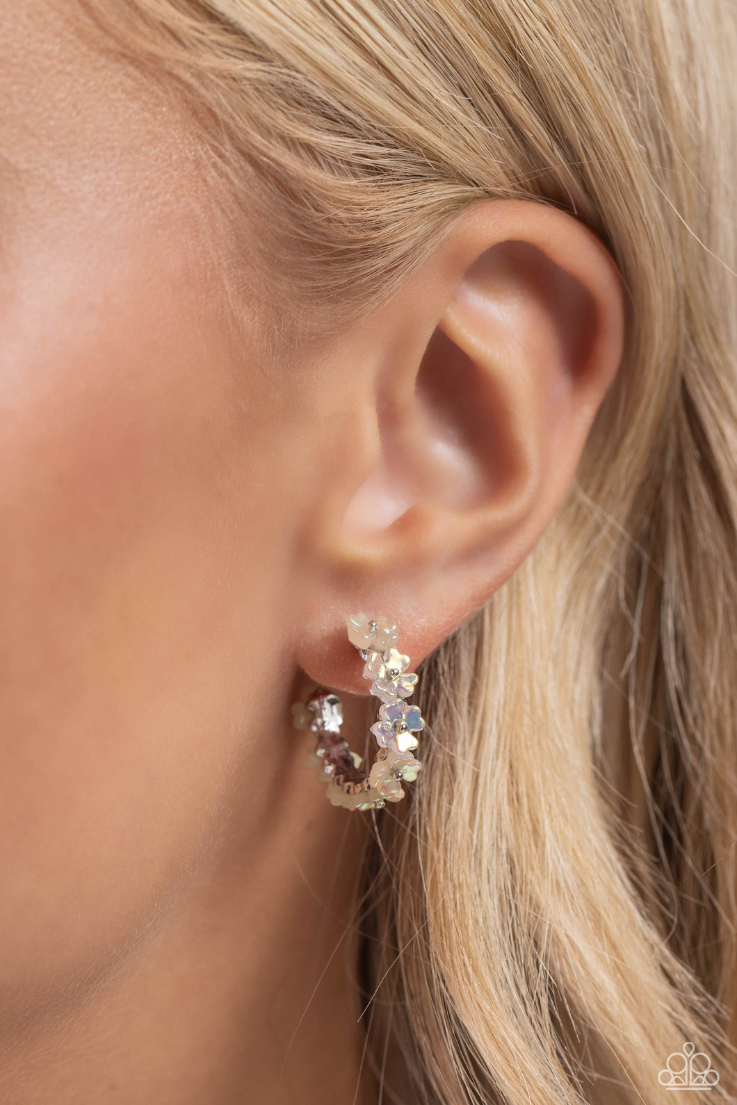 Floral Focus White Earrings - Jewelry by Bretta