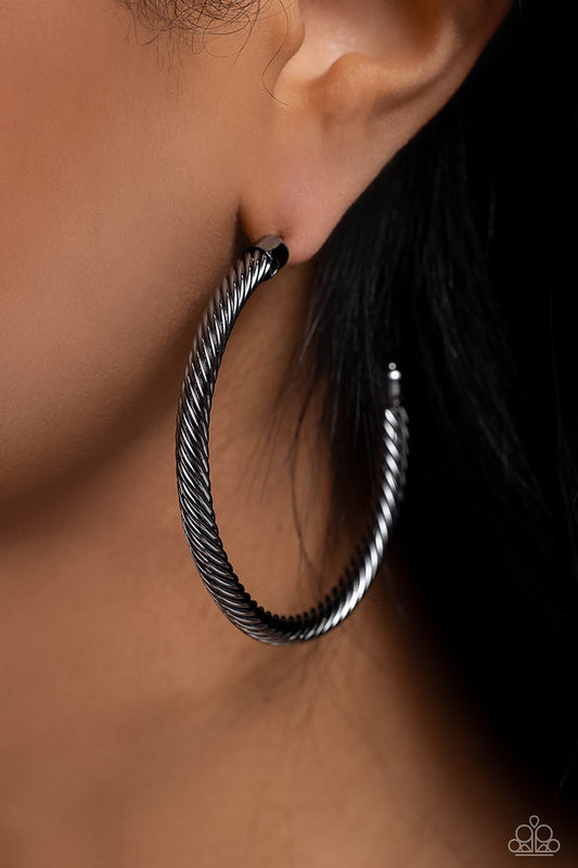 Roped in Radiance Black Hoop Earrings - Jewelry by Bretta