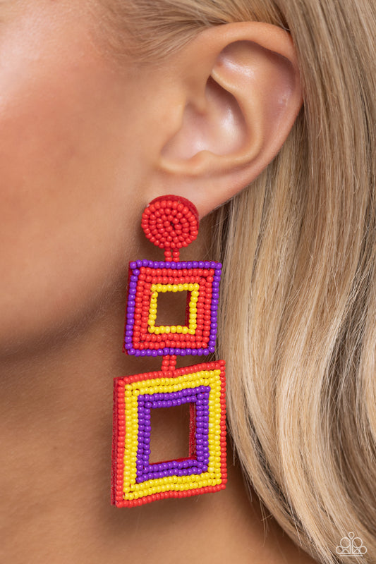 Seize the Squares Red Earrings - Jewelry by Bretta
