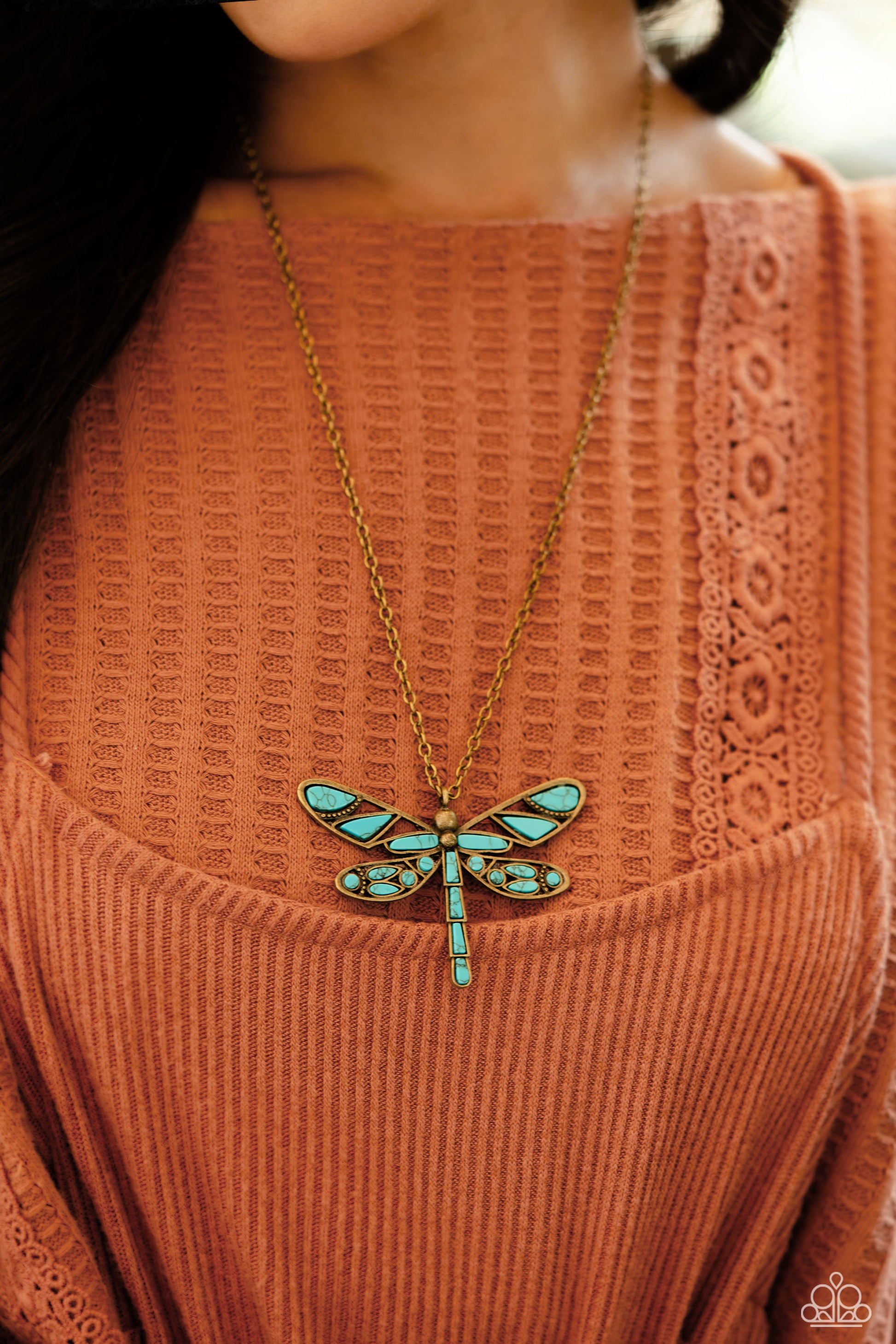 FLYING Low Brass Dragonfly Necklace - Jewelry by Bretta