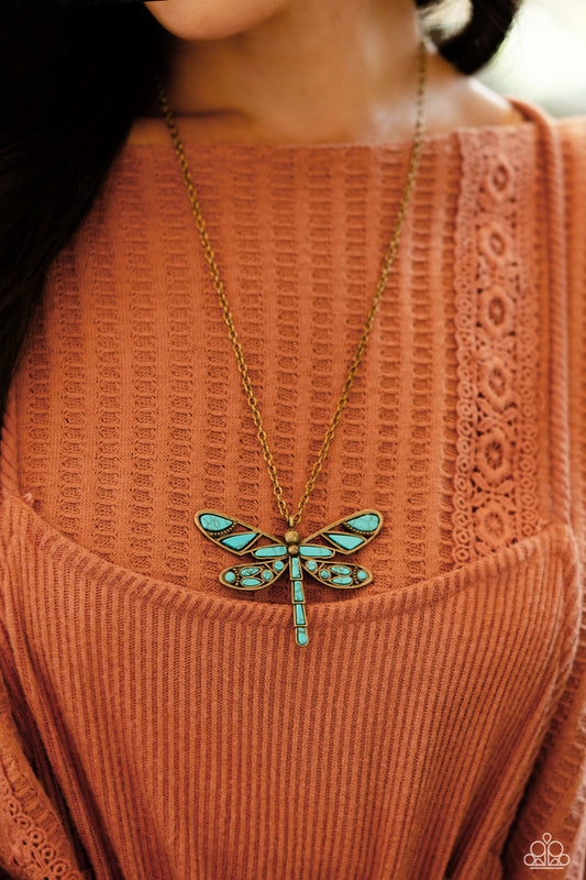 FLYING Low Brass Dragonfly Necklace - Jewelry by Bretta