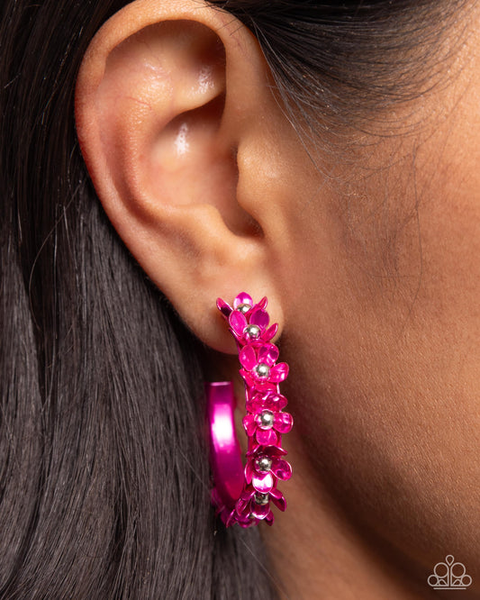 Fashionable Flower Crown Pink Flower Hoop Earrings - Jewelry by Bretta