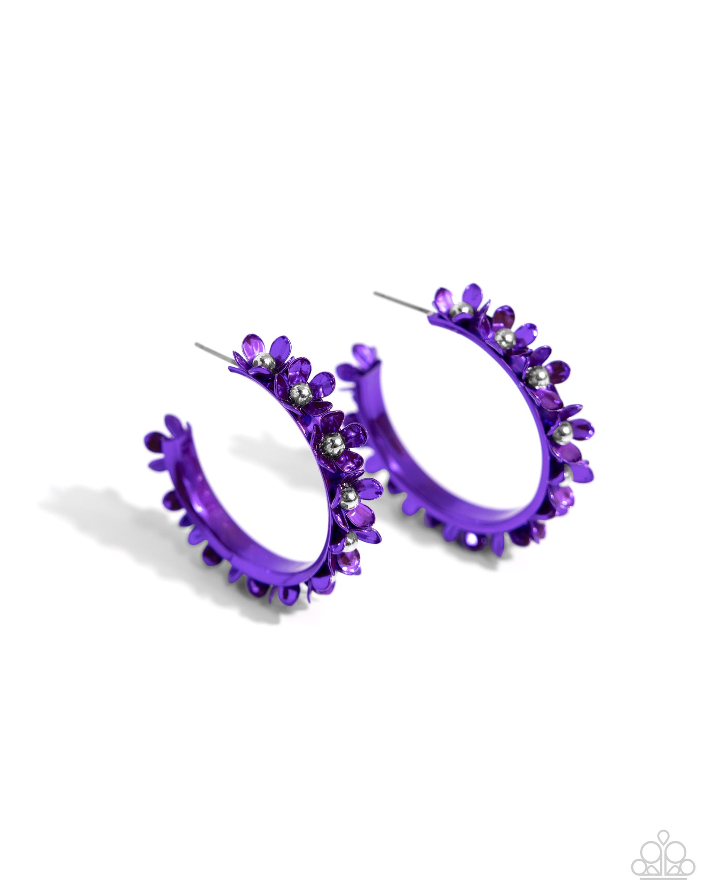 Fashionable Flower Crown Purple Hoop Earrings - Jewelry by Bretta
