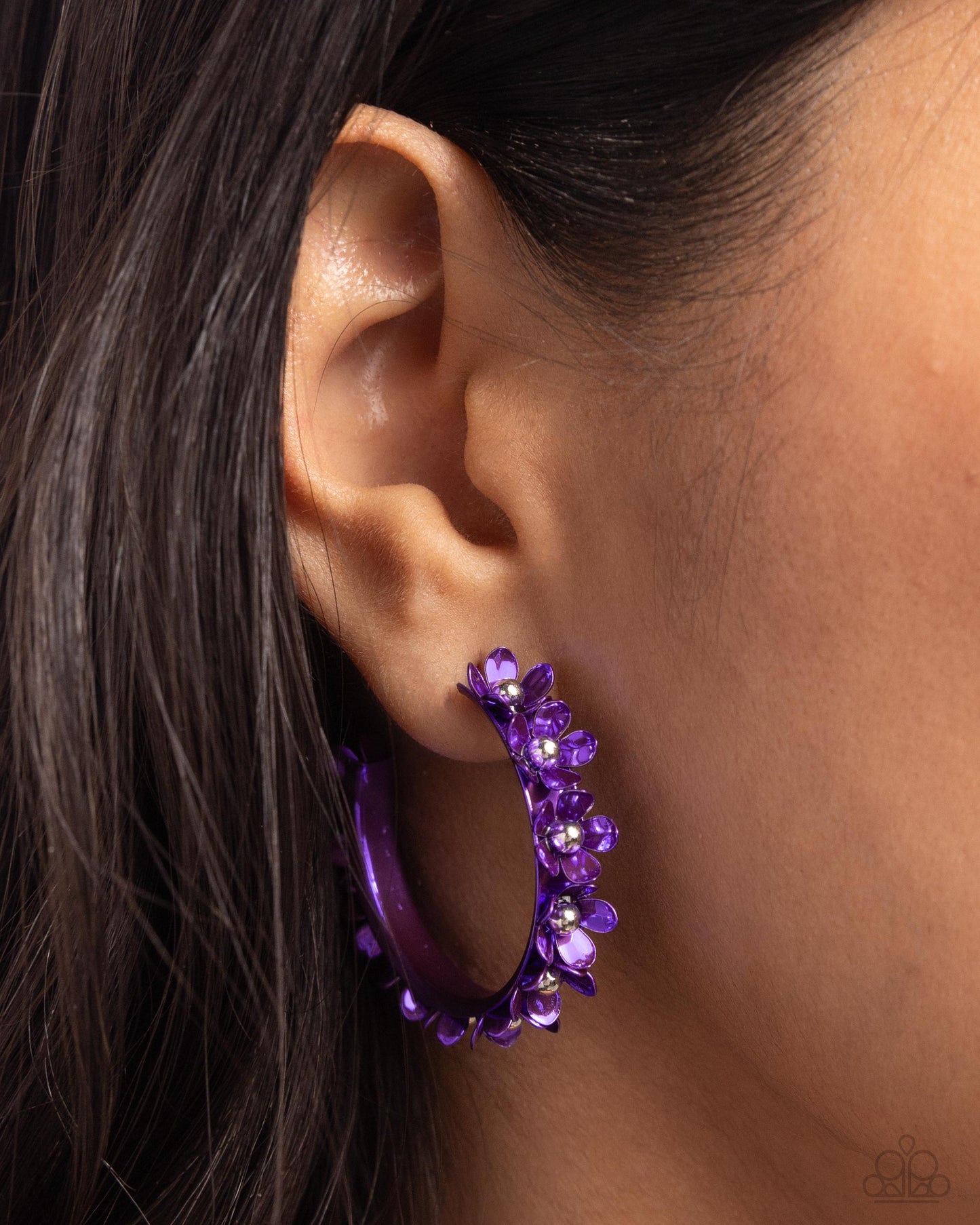 Fashionable Flower Crown Purple Hoop Earrings - Jewelry by Bretta