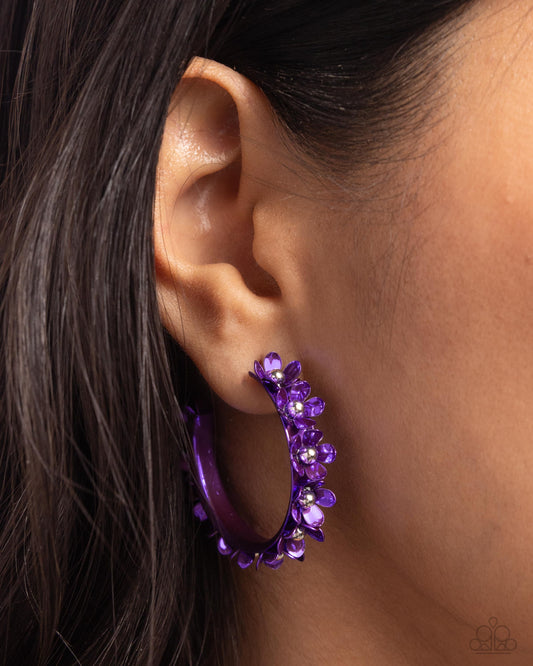 Fashionable Flower Crown Purple Hoop Earrings - Jewelry by Bretta