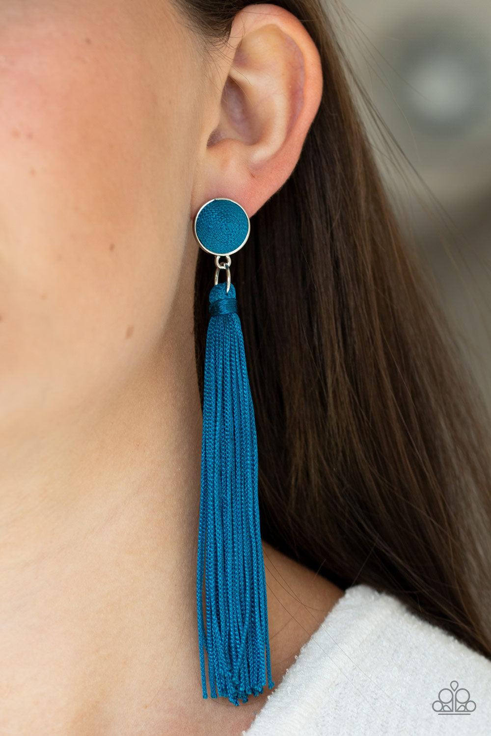 Paparazzi Accessories-Tightrope Tassel - Blue Earrings