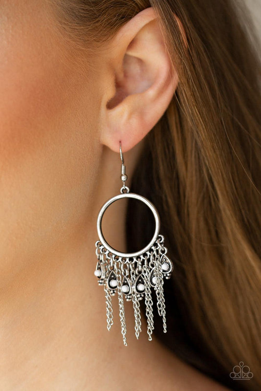 Paparazzi Accessories-Very Vagabond - White Earrings